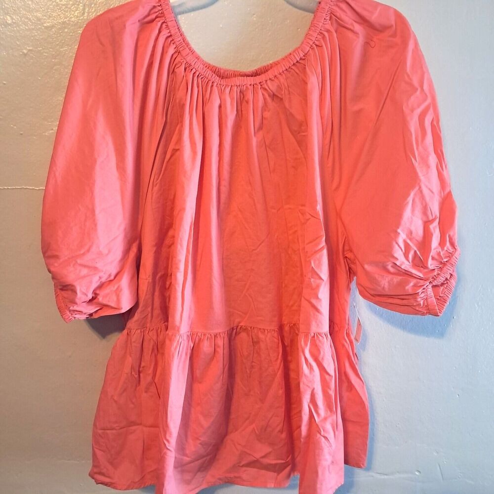 Old Navy Size 4X Blouse Coral Puff Sleeve Cutout Baby Doll Swing Blouse - Picture 16 of 16